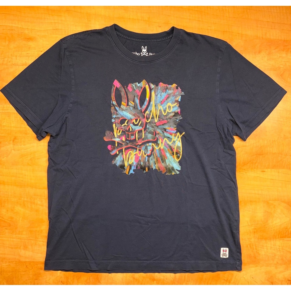Psycho Bunny Mens Black Pima Cotton Graphic T-Shirt Size 6 Medium Logo Tee